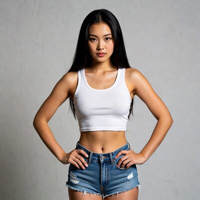 Asian woman in white tank top