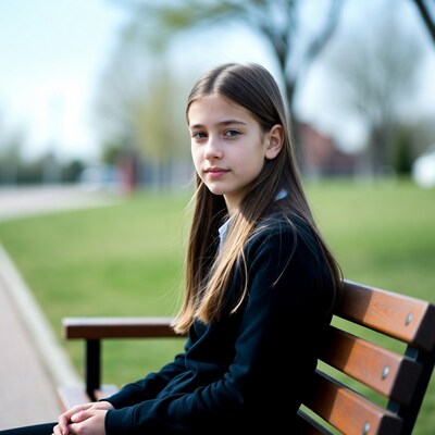 Teen girl sitting on park bench