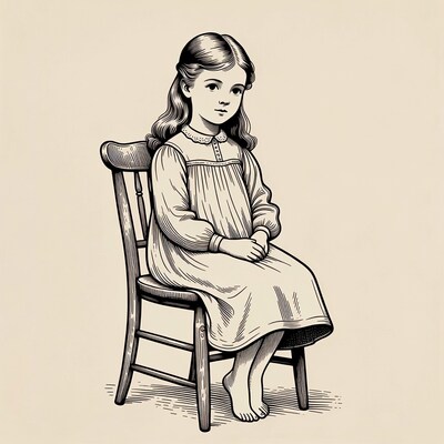 Young girl sitting on wooden chair