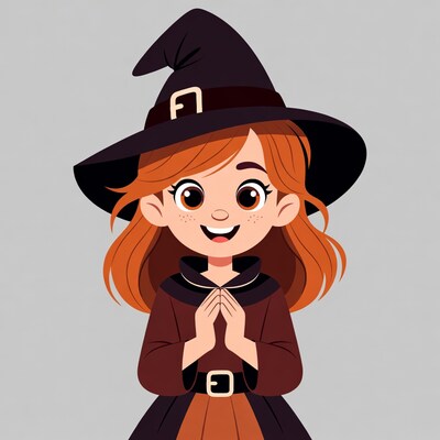 Cartoon girl in witch costume