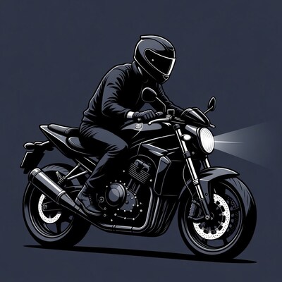 Motorcyclist riding black motorcycle