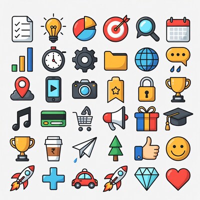 Colorful business and technology icons