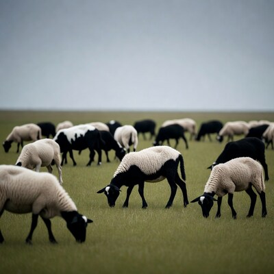 Sheep grazing in green field