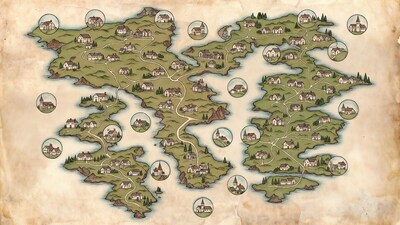 Fantasy map with villages and churches