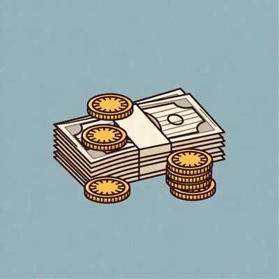 Stack of money with gold coins