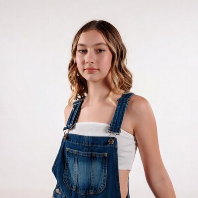 Young woman in denim overalls