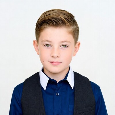 Young boy in blue shirt and vest