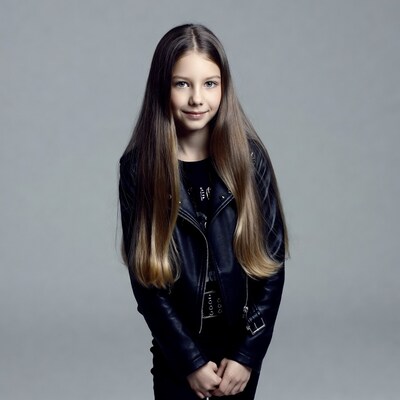 Young girl in black leather jacket