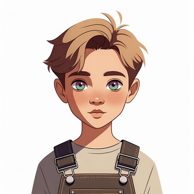 Boy with green eyes wearing overalls