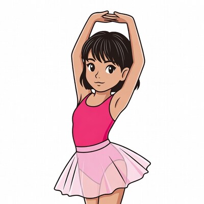 Cartoon girl in pink ballet outfit