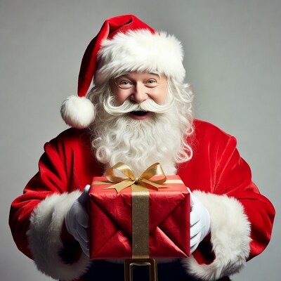 Santa Claus holding a gift
