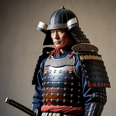 Asian man in samurai armor