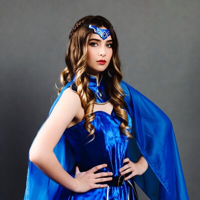 Woman in blue fantasy costume