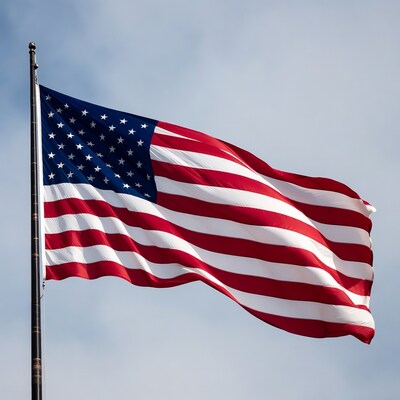 American flag waving on pole