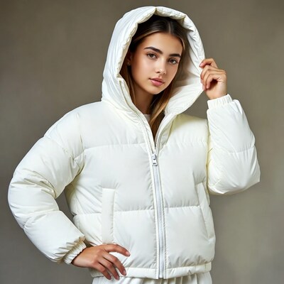 Woman in white puffer jacket