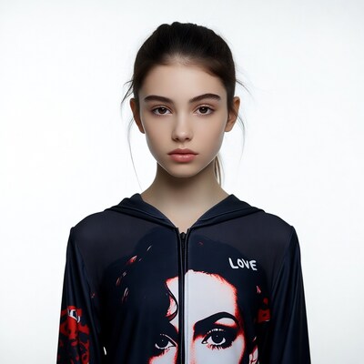 Young woman in graphic hoodie
