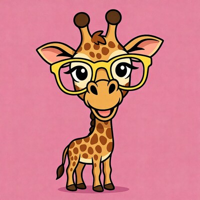 Cartoon giraffe wearing glasses