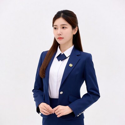 Asian woman in blue business suit