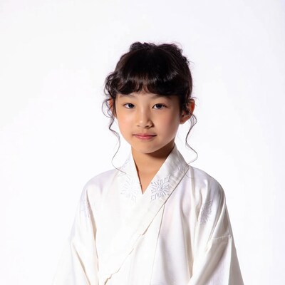 Young Asian girl in white kimono