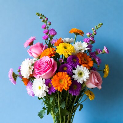Colorful flower bouquet on blue background