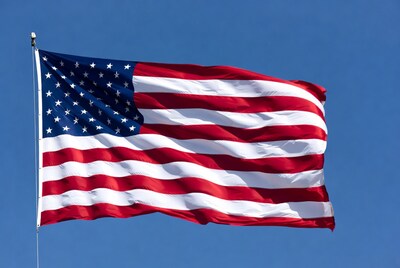 American flag waving in sky
