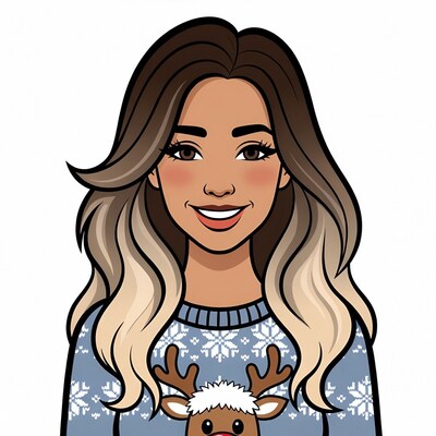 Cartoon woman in Christmas sweater