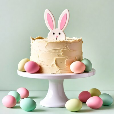 Easter Bunny Cake with Pastel Eggs