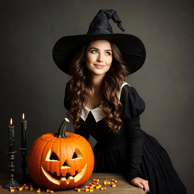 Witch with Jack O Lantern