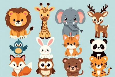 Cute Cartoon Zoo Animals