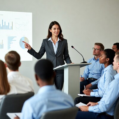 Woman presenting business data