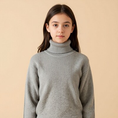Young Girl Gray Turtleneck Sweater