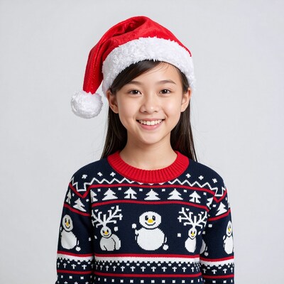 Asian Girl in Santa Hat