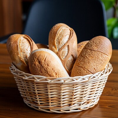 Fresh Bread Basket on Table