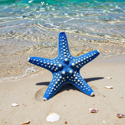 Blue Starfish on Sandy Beach