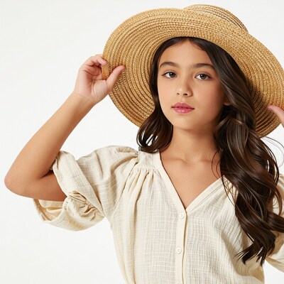 Young Latina Girl Straw Hat