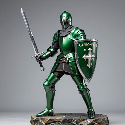 Green Knight Armor Statue Sword Shield
