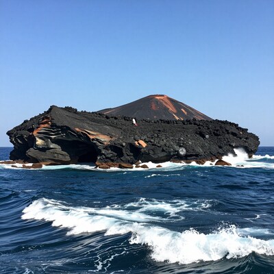 Volcanic Lava Island Ocean Waves