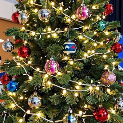 Christmas Tree with Colorful Ornaments and Lights