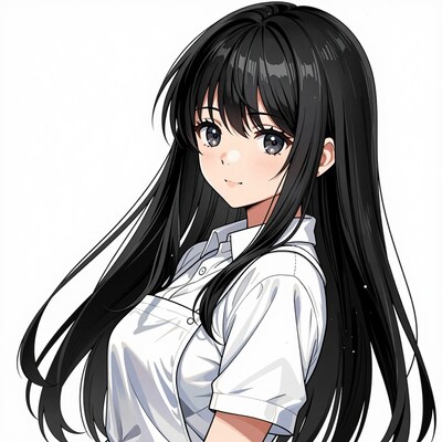 Anime Girl Long Black Hair Illustration