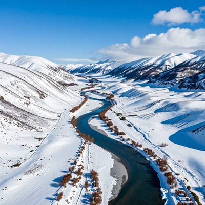 Aerial Snowy River Mountain Landscape
