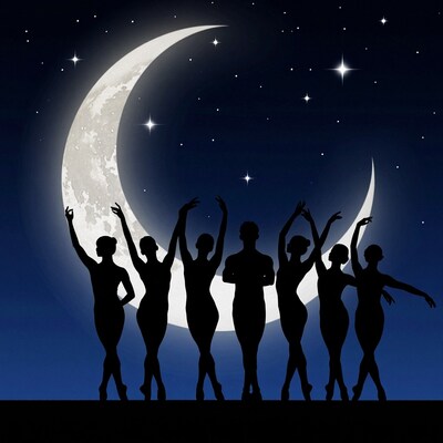 Silhouette Dancers Crescent Moon Night