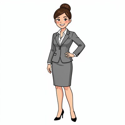 Cartoon Businesswoman in Gray Suit