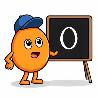 Cartoon Orange Mascot with Zero Blackboard