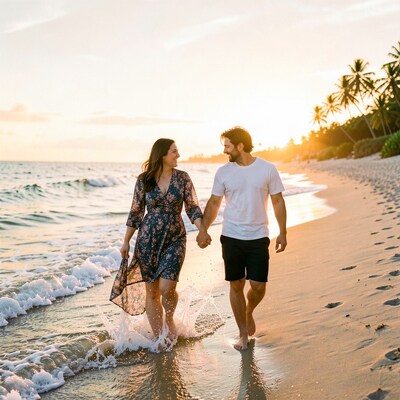 Couple Sunset Beach Walk