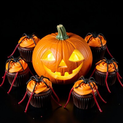 Halloween Pumpkin Spider Cupcakes