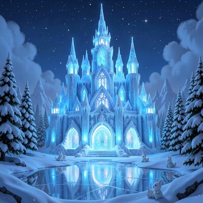 Glowing Ice Castle Night Fantasy