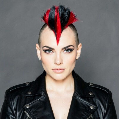 Woman Red Black Mohawk Punk Hair