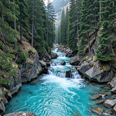 Turquoise River in Pine Forest
