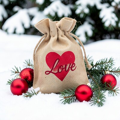 Burlap Love Sack Christmas Ornaments Snow