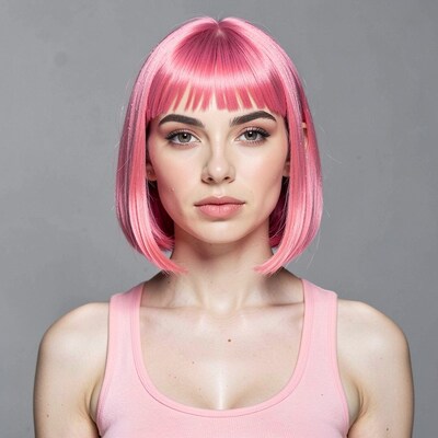 Woman with Pink Bob Haircut